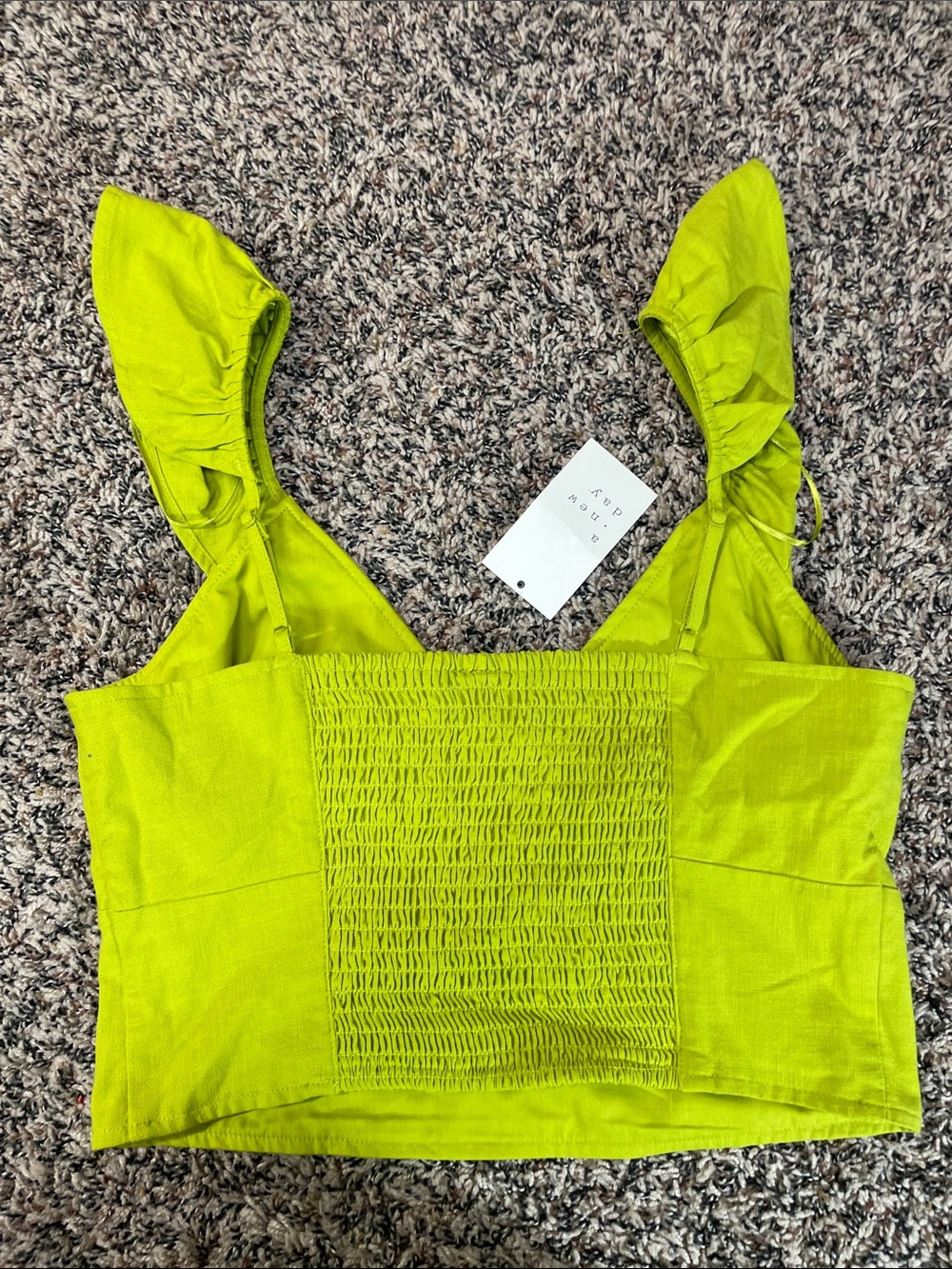 Linen Flutter Sleeve Smocked Crop Top - Neon Lime Var Sizes | NWT - Picture 2 of 4